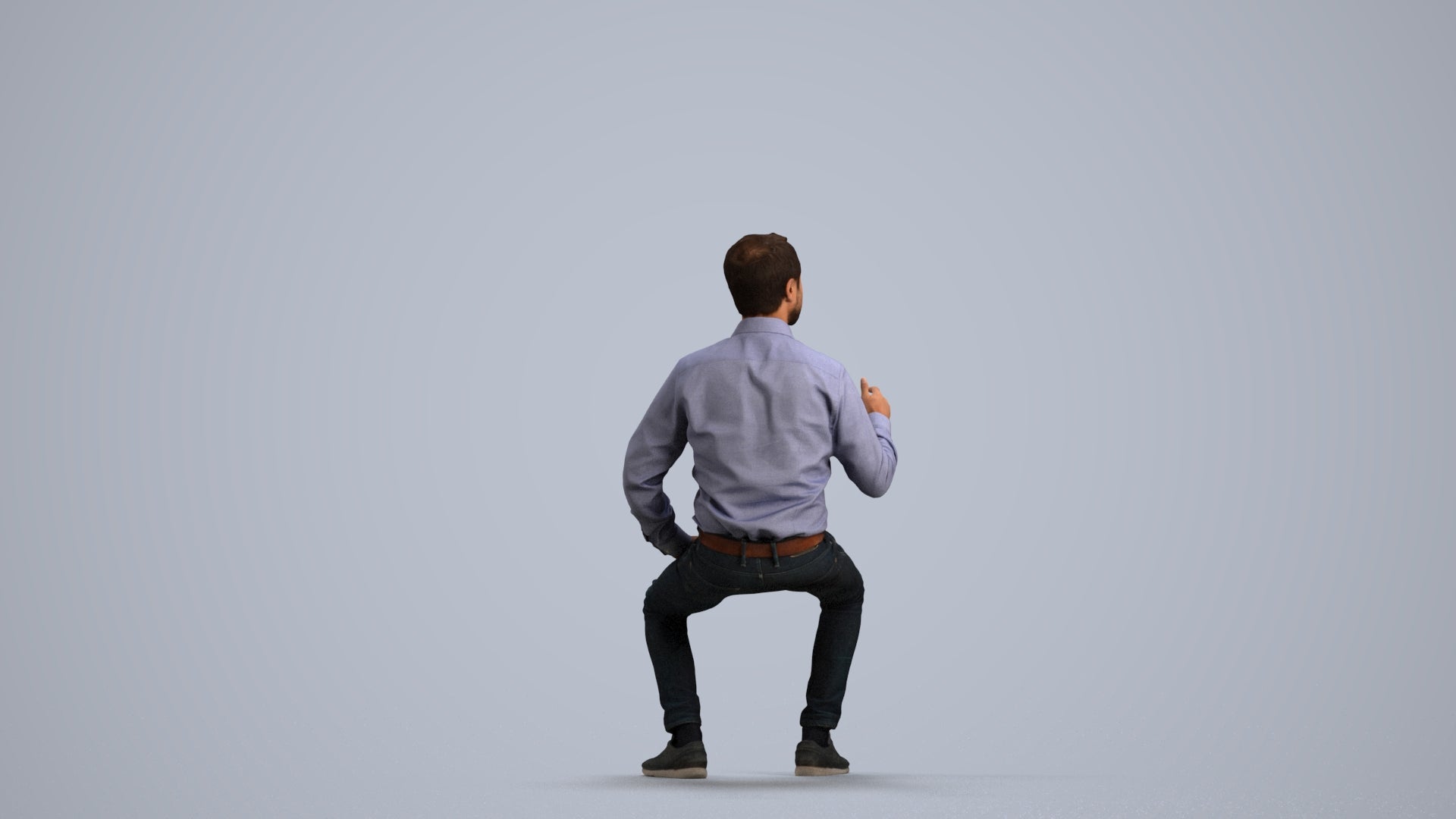 realistic 3D man business sitting, scanned archviz people for Blender and 3ds Max, front view render