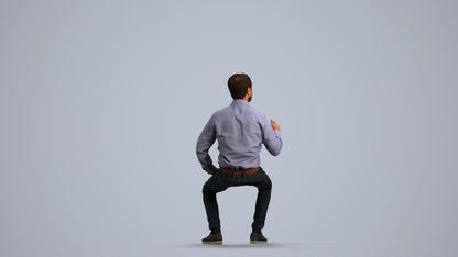 realistic 3D man business sitting, scanned archviz people for Blender and 3ds Max, front view render