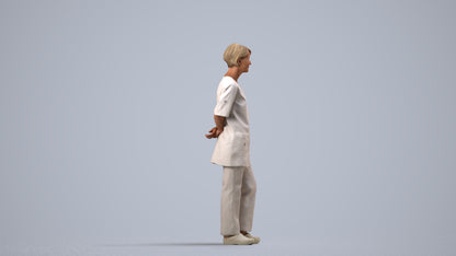 realistic 3D human senior woman medical, archviz people FBX OBJ for Blender, side view render