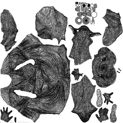 3D scanned woman sitting casual, photorealistic archviz people for Enscape and SketchUp, wireframe top-down view