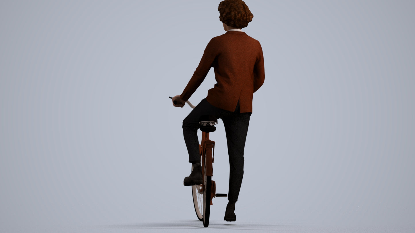 scanned 3D man business cycling, photogrammetry people for Enscape and V-Ray, front view render
