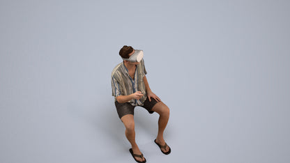 3D human model man casual sitting, photogrammetry scanned person for archviz, back view render