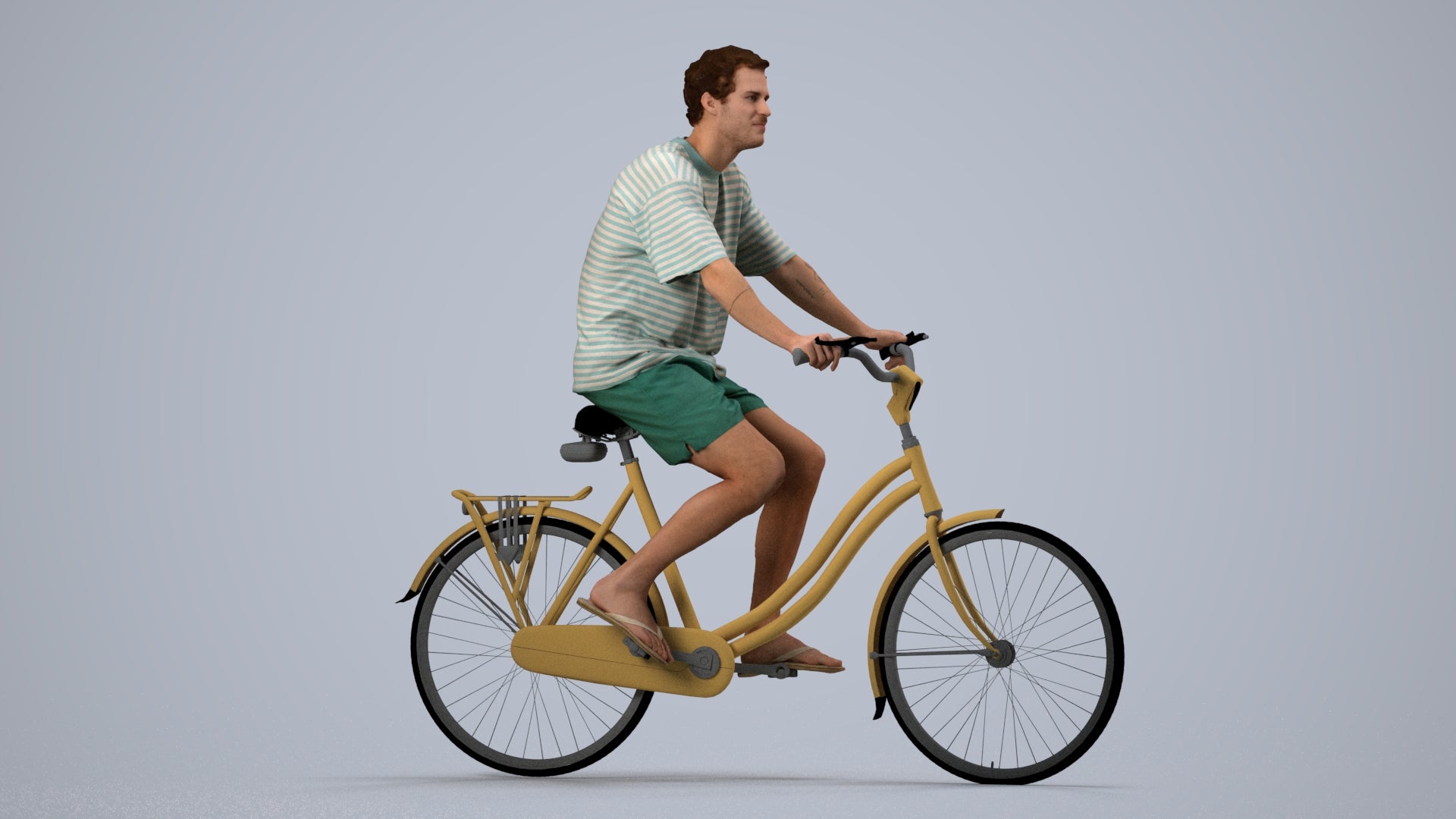 3D people model woman casual cycling, scanned human for 3ds Max rendering, side view render