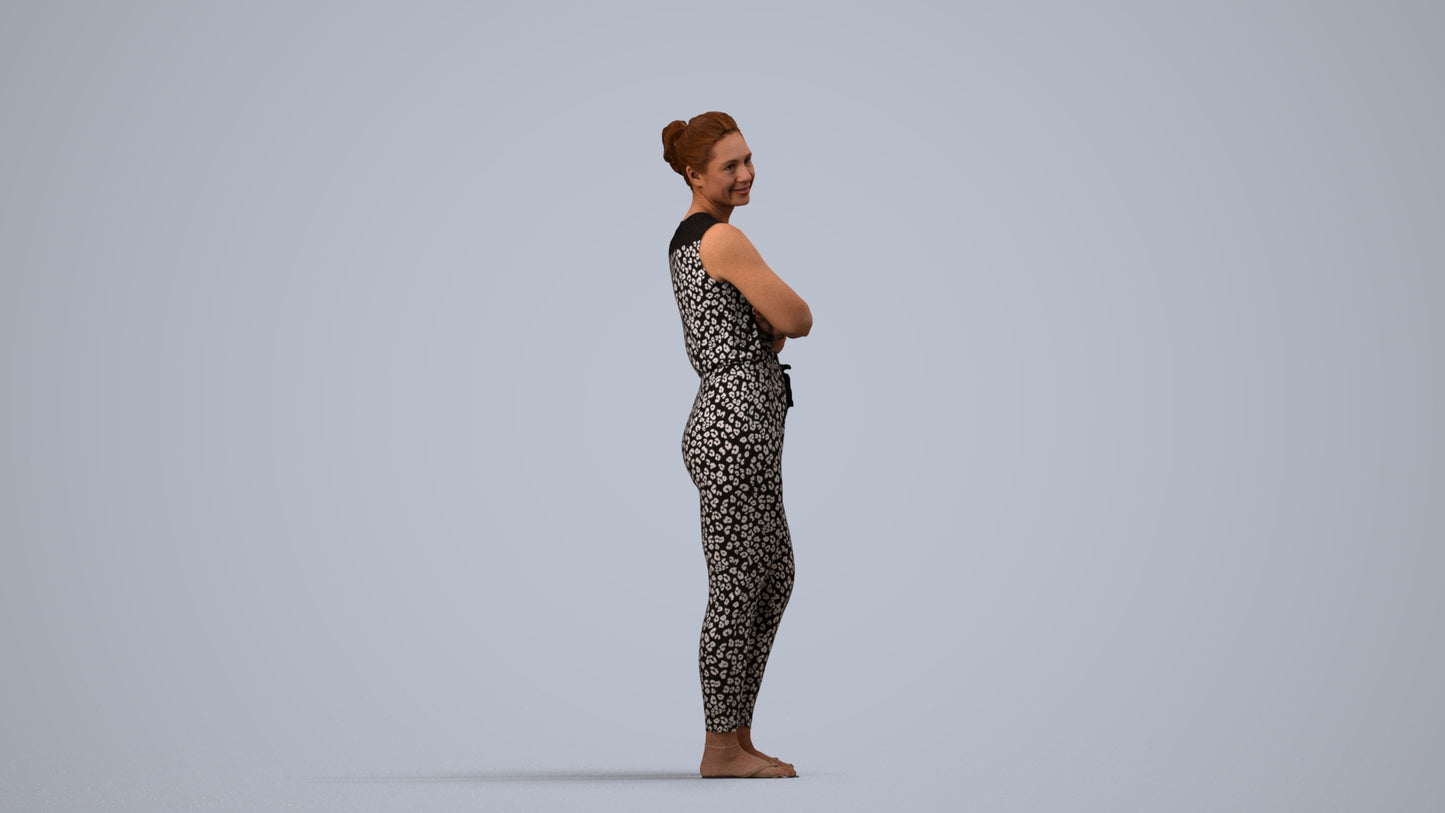 realistic 3D people woman casual standing, render-ready for V-Ray and Corona, FBX OBJ, side view render