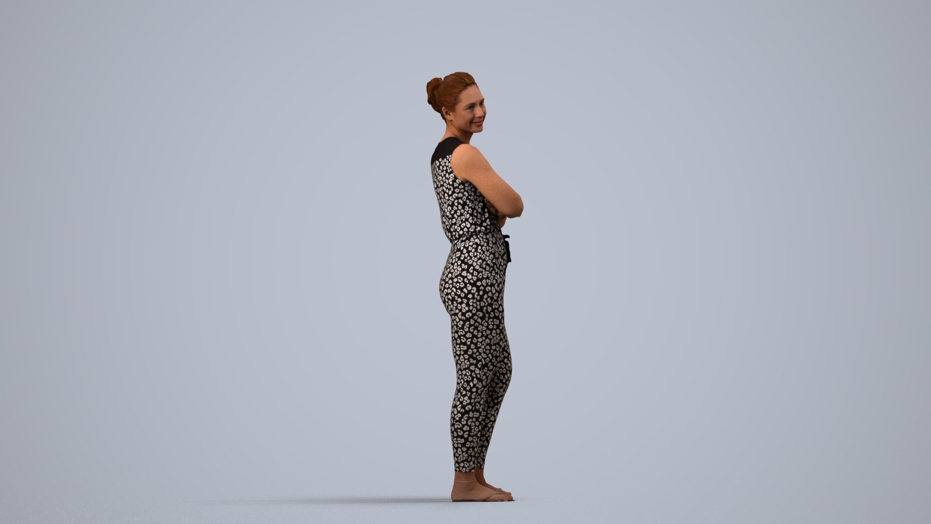 realistic 3D people woman casual standing, render-ready for V-Ray and Corona, FBX OBJ, side view render
