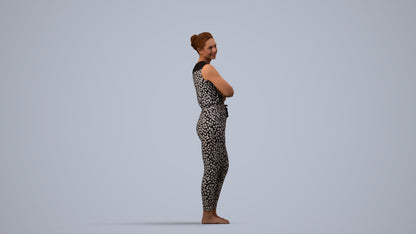 realistic 3D people woman casual standing, render-ready for V-Ray and Corona, FBX OBJ, side view render