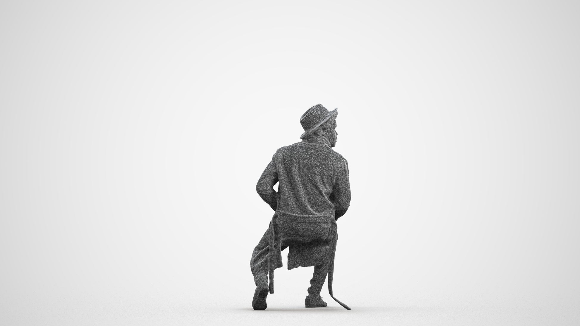 realistic 3D man formal sitting, scanned archviz people for Blender and 3ds Max, wireframe front view