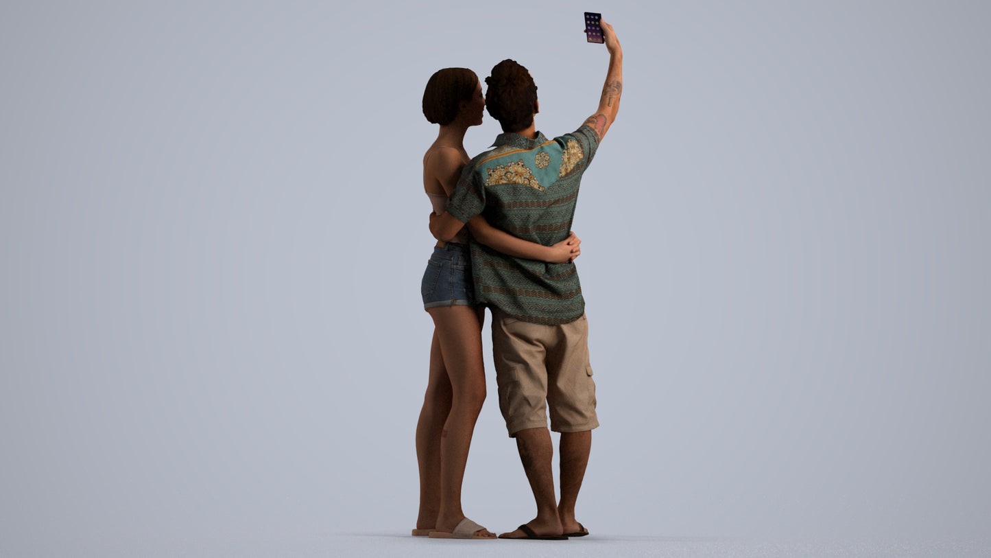 3D human model woman couple, photogrammetry scanned person for archviz, front view render
