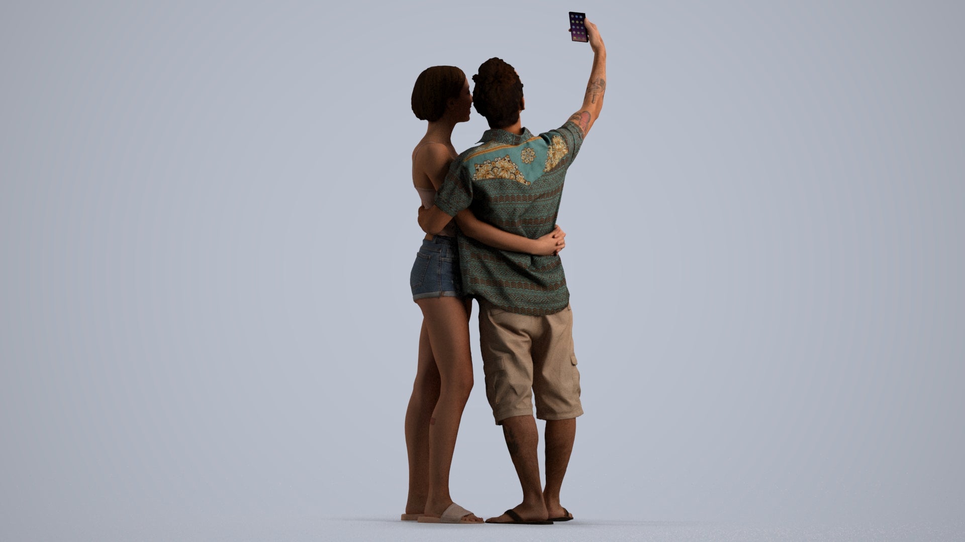 3D human model woman couple, photogrammetry scanned person for archviz, front view render