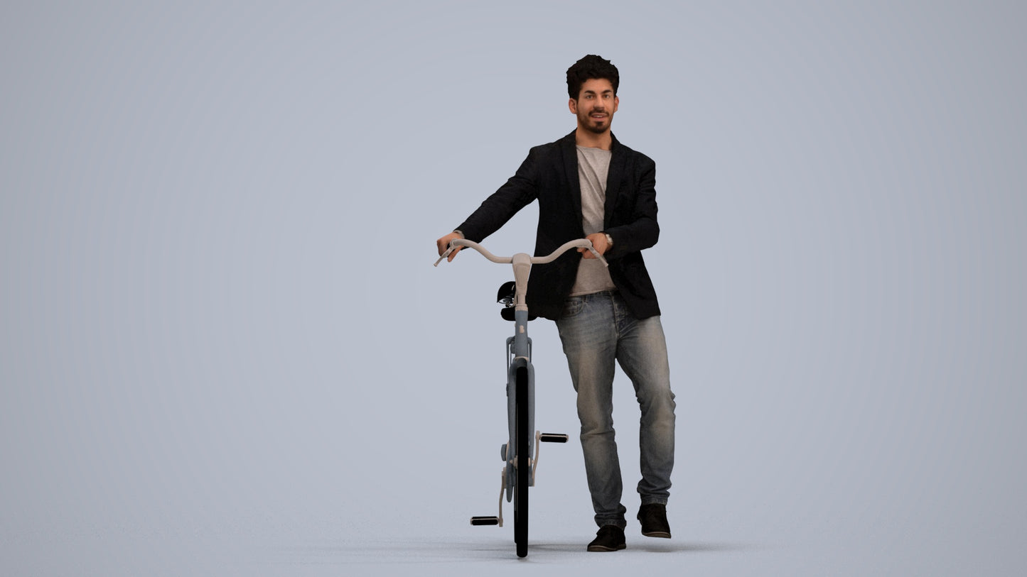 realistic 3D people man casual cycling, render-ready for V-Ray and Corona, FBX OBJ, standing pose render