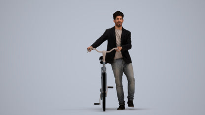 realistic 3D people man casual cycling, render-ready for V-Ray and Corona, FBX OBJ, standing pose render