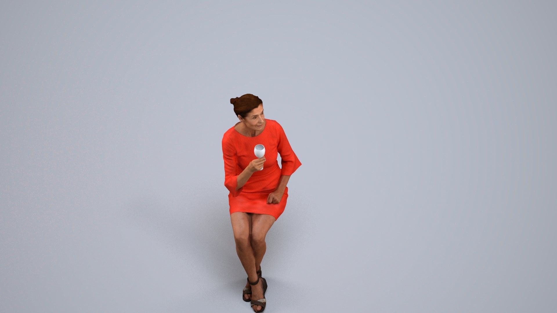 3D scanned senior woman sitting formal, photorealistic archviz people for Enscape and SketchUp, back view render