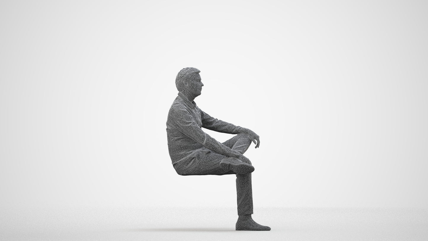 photogrammetry 3D man business, realistic human model archviz FBX, wireframe side view