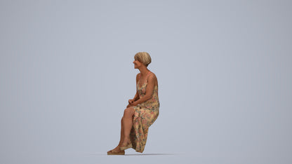 3D people model senior woman sitting, scanned human for 3ds Max rendering, top-down view render