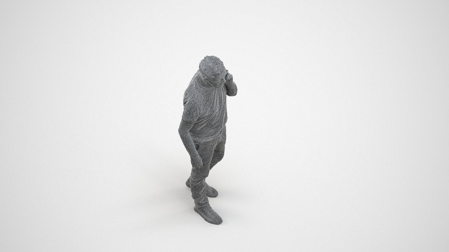 realistic 3D human senior man casual walking, archviz people FBX OBJ for Blender, wireframe three-quarter view