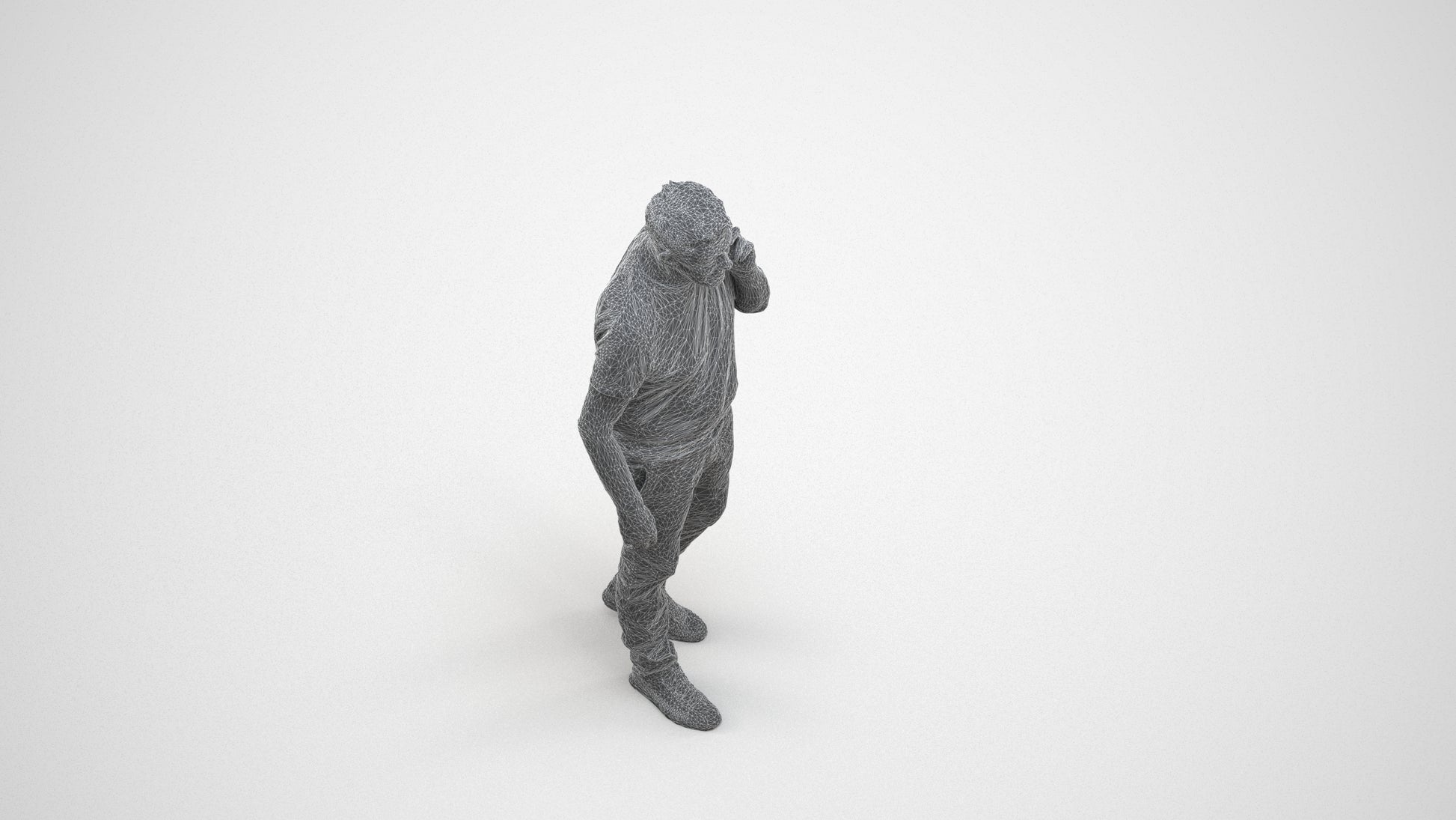 realistic 3D human senior man casual walking, archviz people FBX OBJ for Blender, wireframe three-quarter view