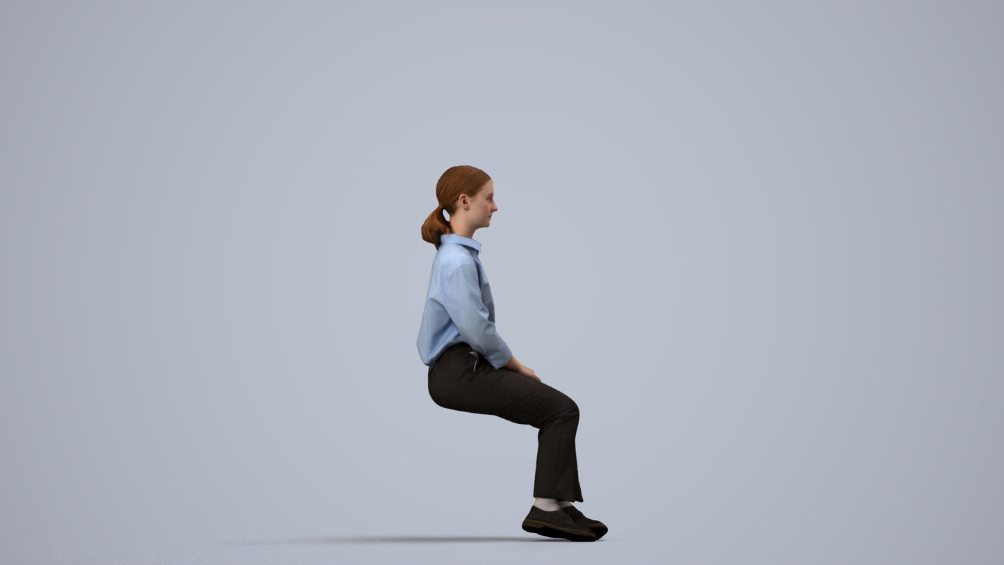 realistic 3D human girl kids, archviz people FBX OBJ for Blender, side view render