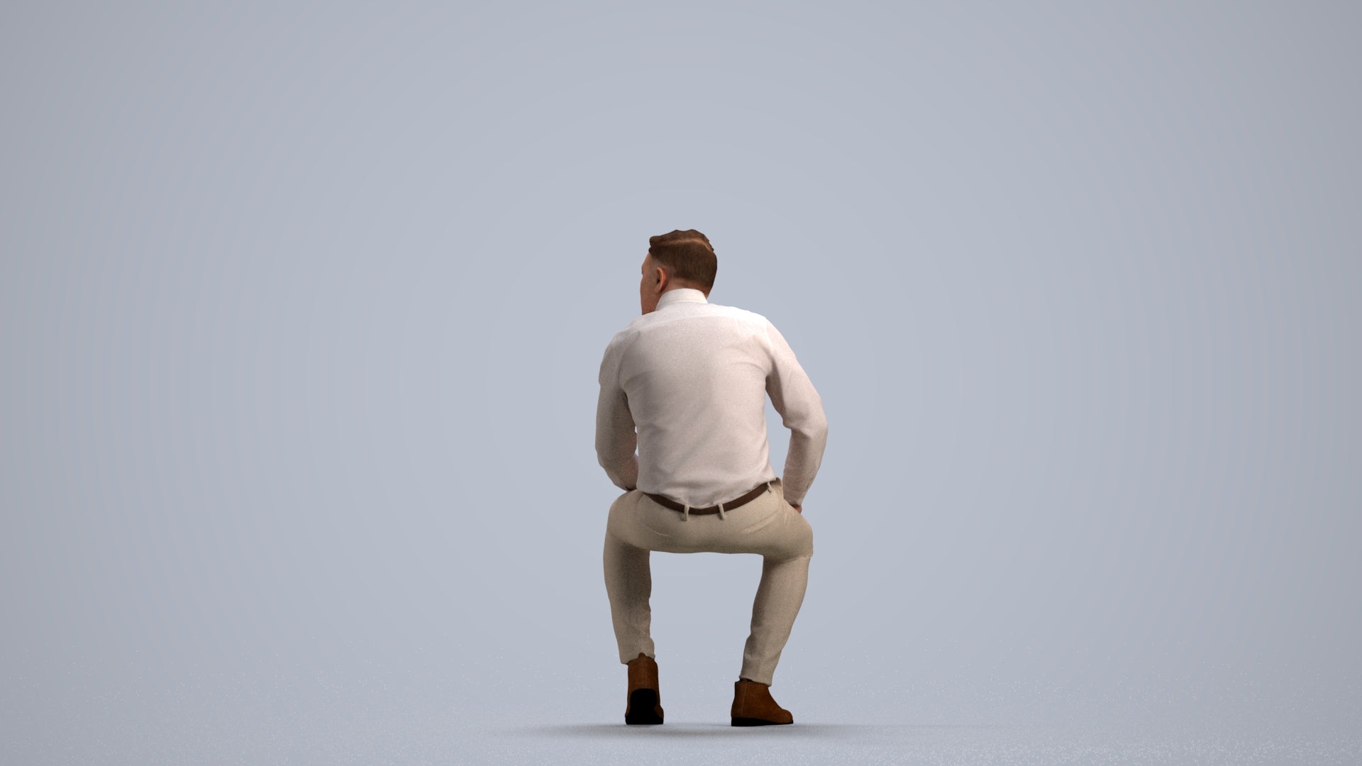 3D scanned man sitting casual, photorealistic archviz people for Enscape and SketchUp, front view render
