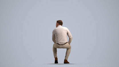 3D scanned man sitting casual, photorealistic archviz people for Enscape and SketchUp, front view render