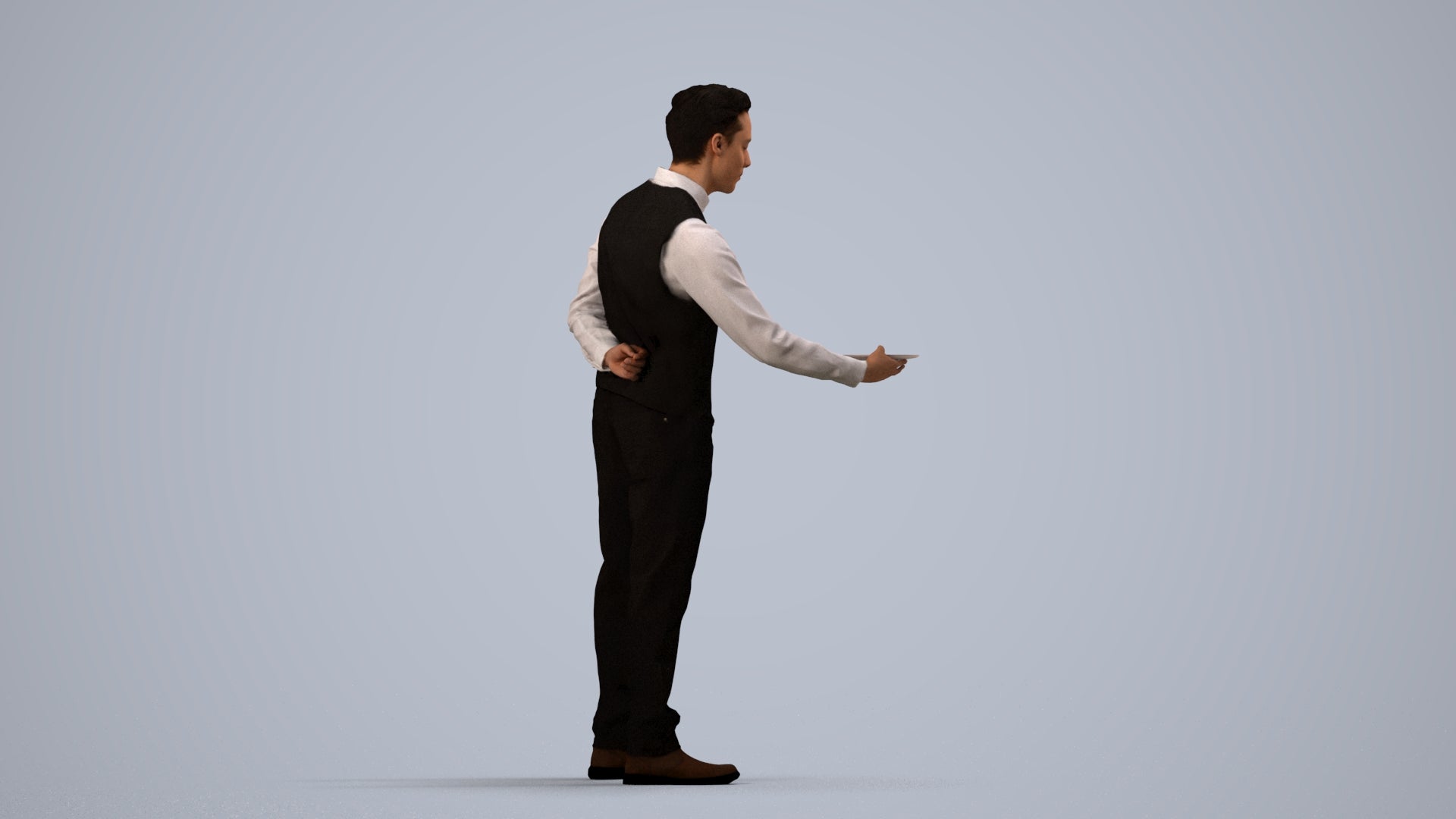 3D scanned man hospitality, photorealistic archviz people for Enscape and SketchUp, side view render