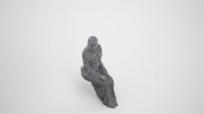realistic 3D human woman sitting, archviz people FBX OBJ for Blender, wireframe three-quarter view