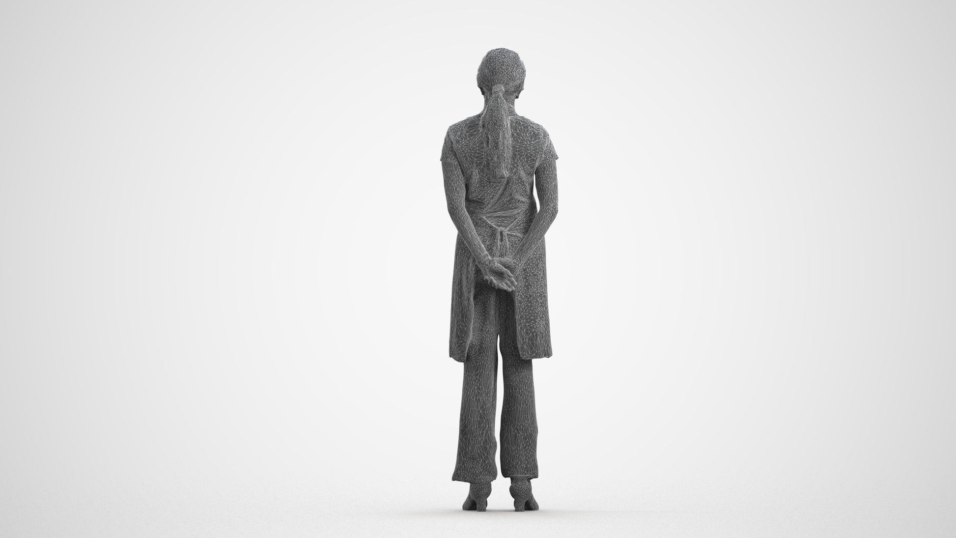 realistic 3D woman hospitality, scanned archviz people for Blender and 3ds Max, wireframe front view