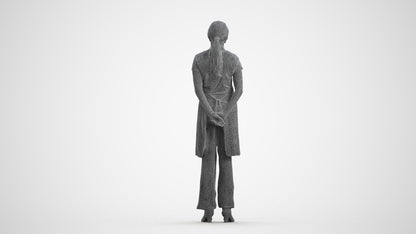 realistic 3D woman hospitality, scanned archviz people for Blender and 3ds Max, wireframe front view