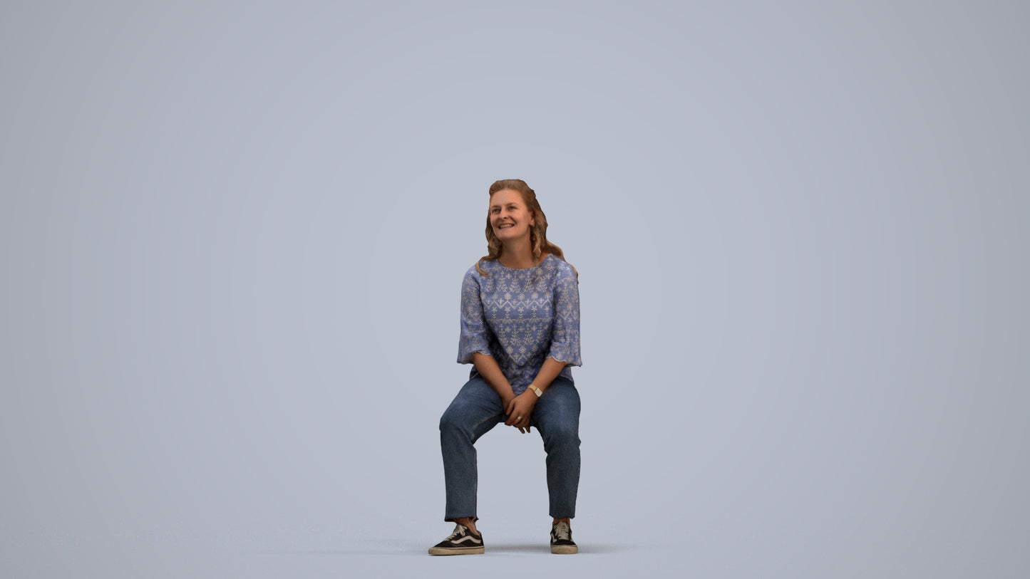 3D people model woman casual sitting, scanned human for 3ds Max rendering, standing pose render