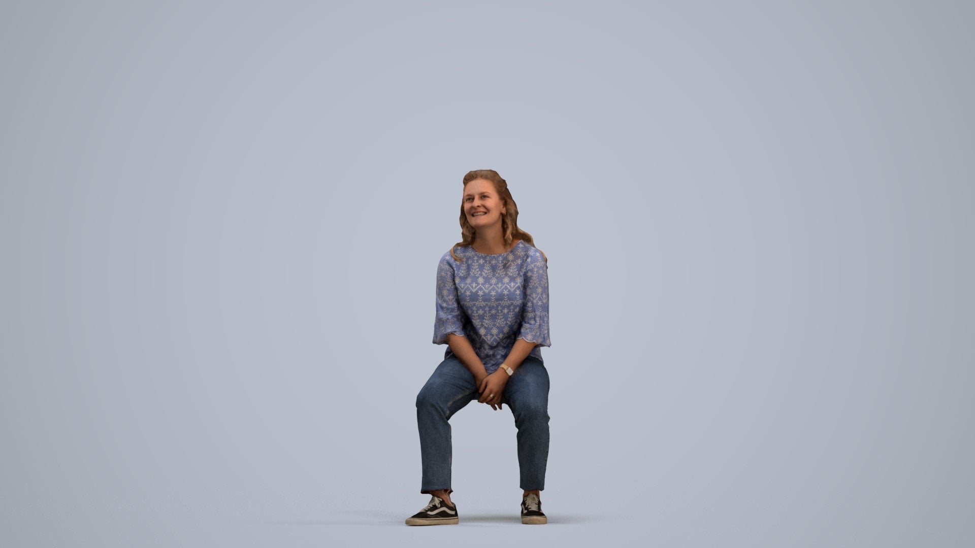 3D people model woman casual sitting, scanned human for 3ds Max rendering, standing pose render