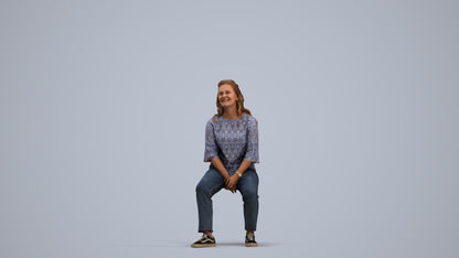 3D people model woman casual sitting, scanned human for 3ds Max rendering, standing pose render