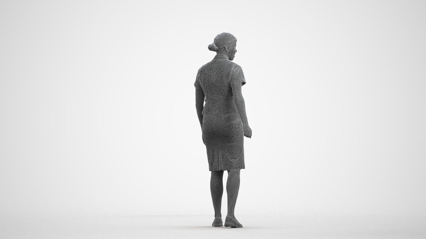 realistic 3D people woman hospitality, render-ready for V-Ray and Corona, FBX OBJ, wireframe front view
