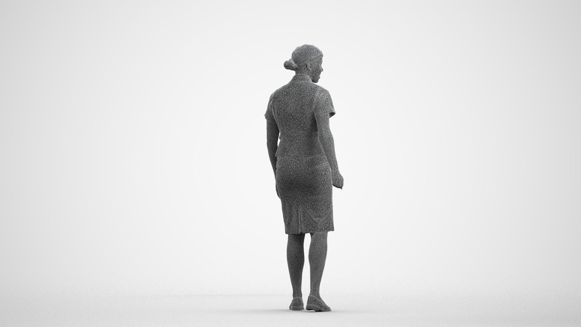 realistic 3D people woman hospitality, render-ready for V-Ray and Corona, FBX OBJ, wireframe front view
