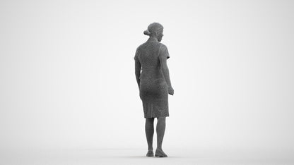 realistic 3D people woman hospitality, render-ready for V-Ray and Corona, FBX OBJ, wireframe front view