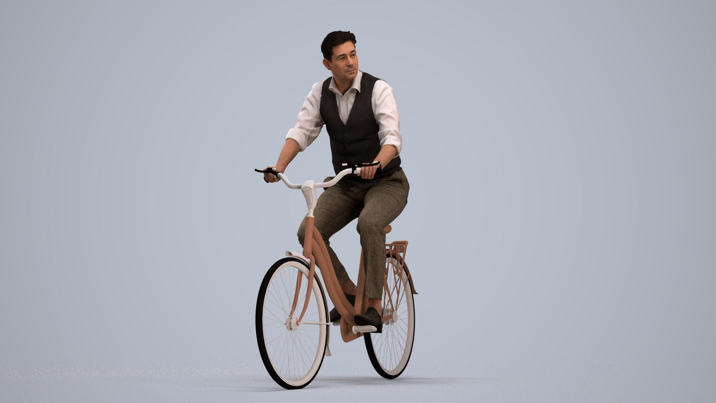 realistic 3D man business cycling, scanned archviz people for Blender and 3ds Max, standing pose render