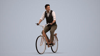 realistic 3D man business cycling, scanned archviz people for Blender and 3ds Max, standing pose render
