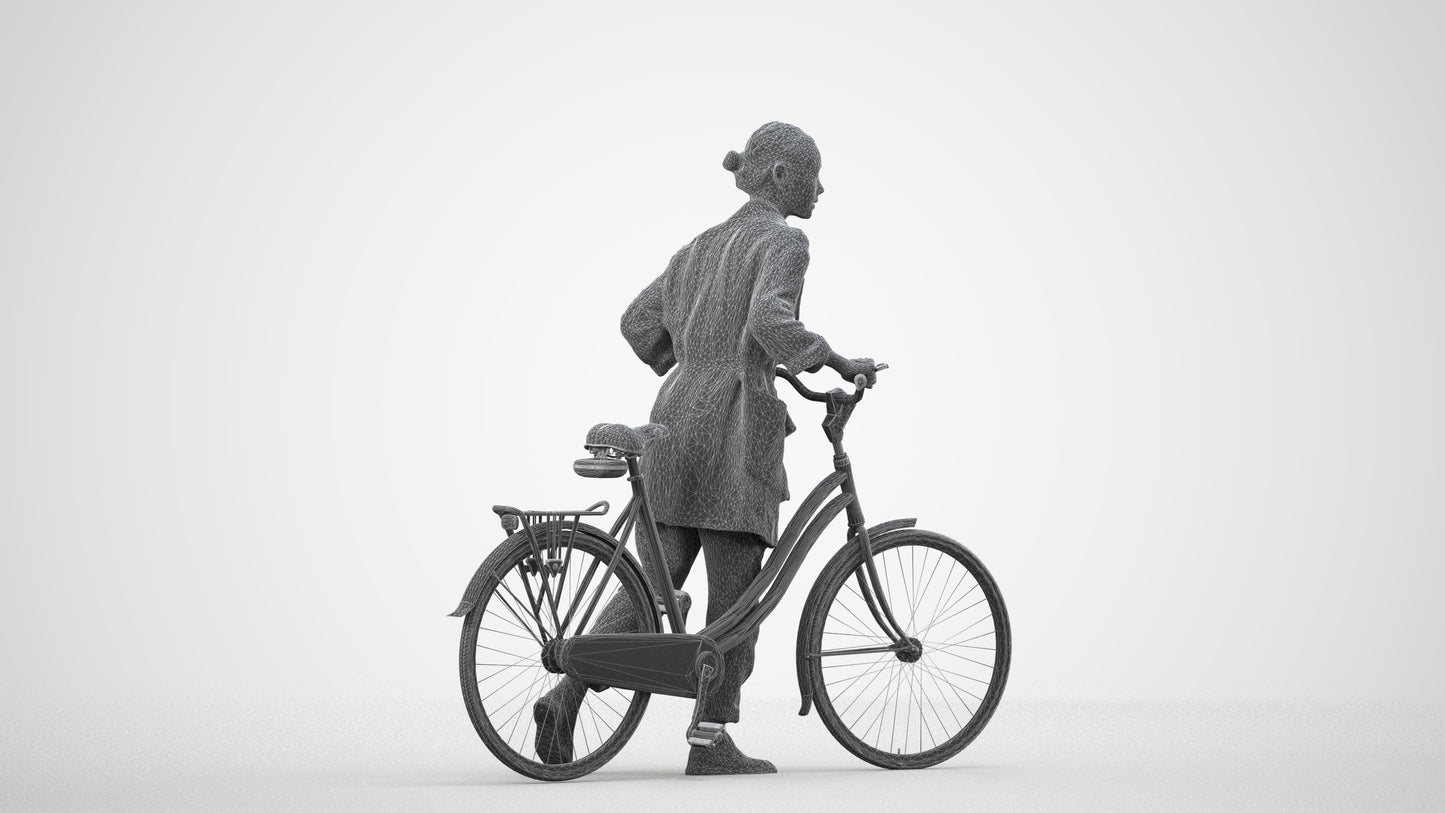 realistic 3D people woman casual cycling, render-ready for V-Ray and Corona, FBX OBJ, wireframe side view