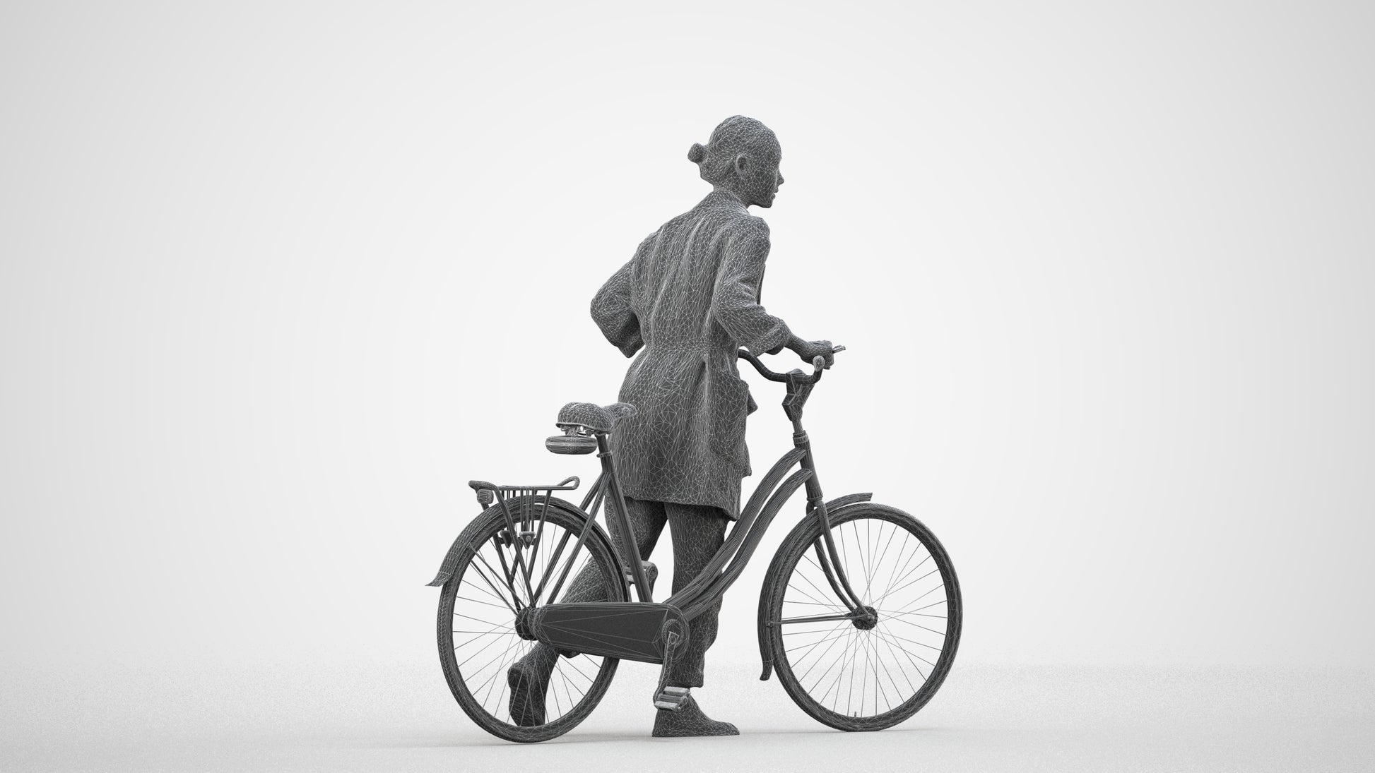 realistic 3D people woman casual cycling, render-ready for V-Ray and Corona, FBX OBJ, wireframe side view