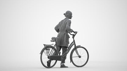 realistic 3D people woman casual cycling, render-ready for V-Ray and Corona, FBX OBJ, wireframe side view