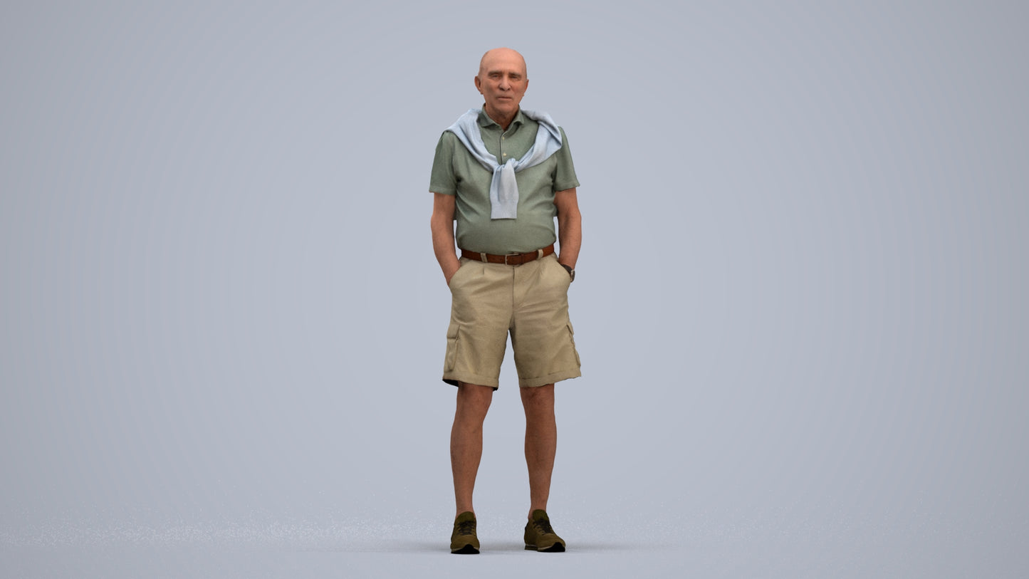 photogrammetry 3D senior man casual standing, realistic human model archviz FBX, standing pose render