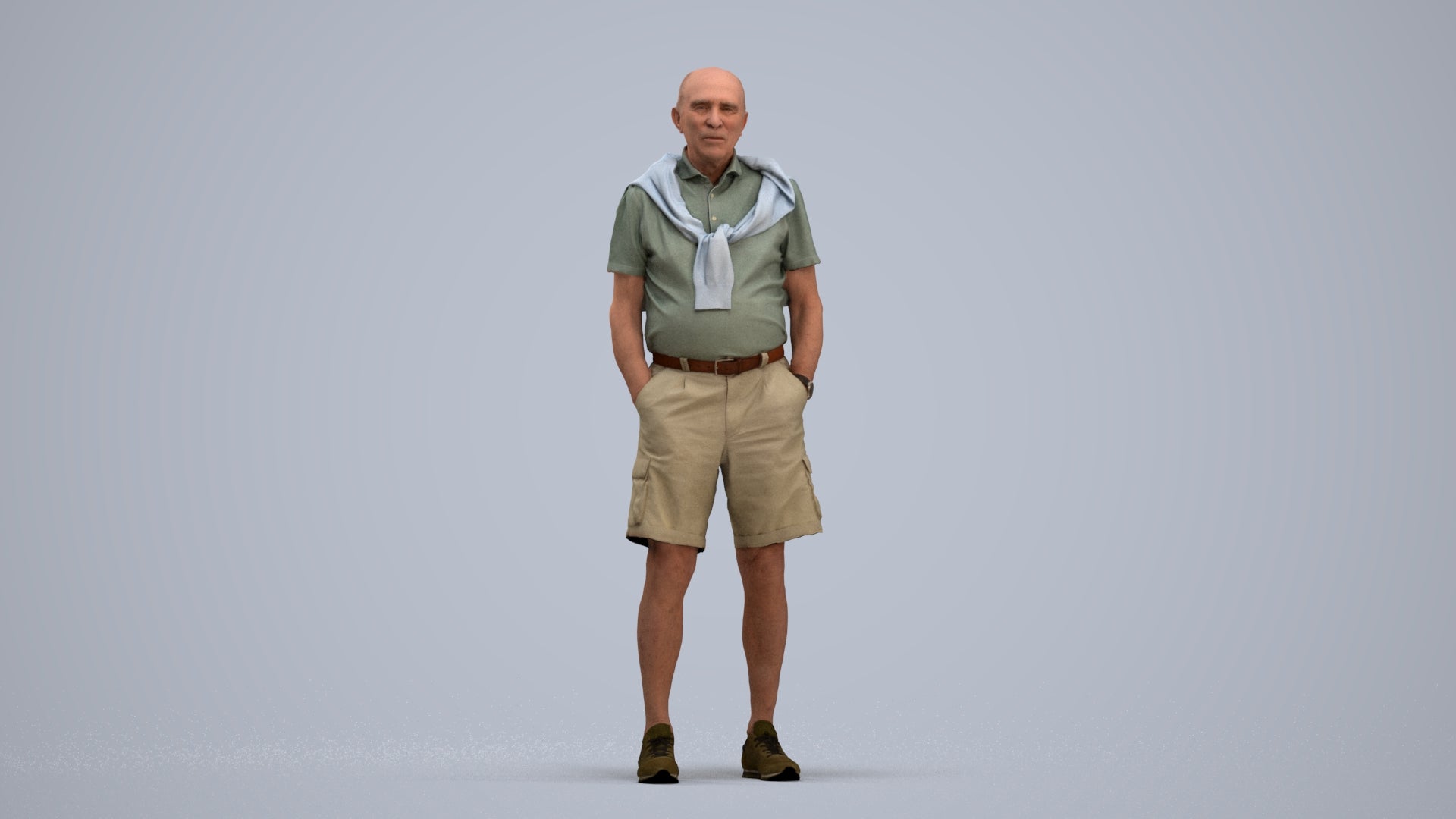 photogrammetry 3D senior man casual standing, realistic human model archviz FBX, standing pose render