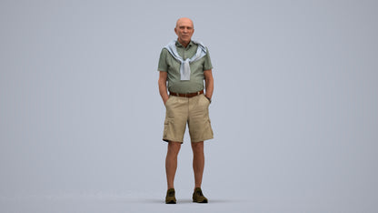 photogrammetry 3D senior man casual standing, realistic human model archviz FBX, standing pose render