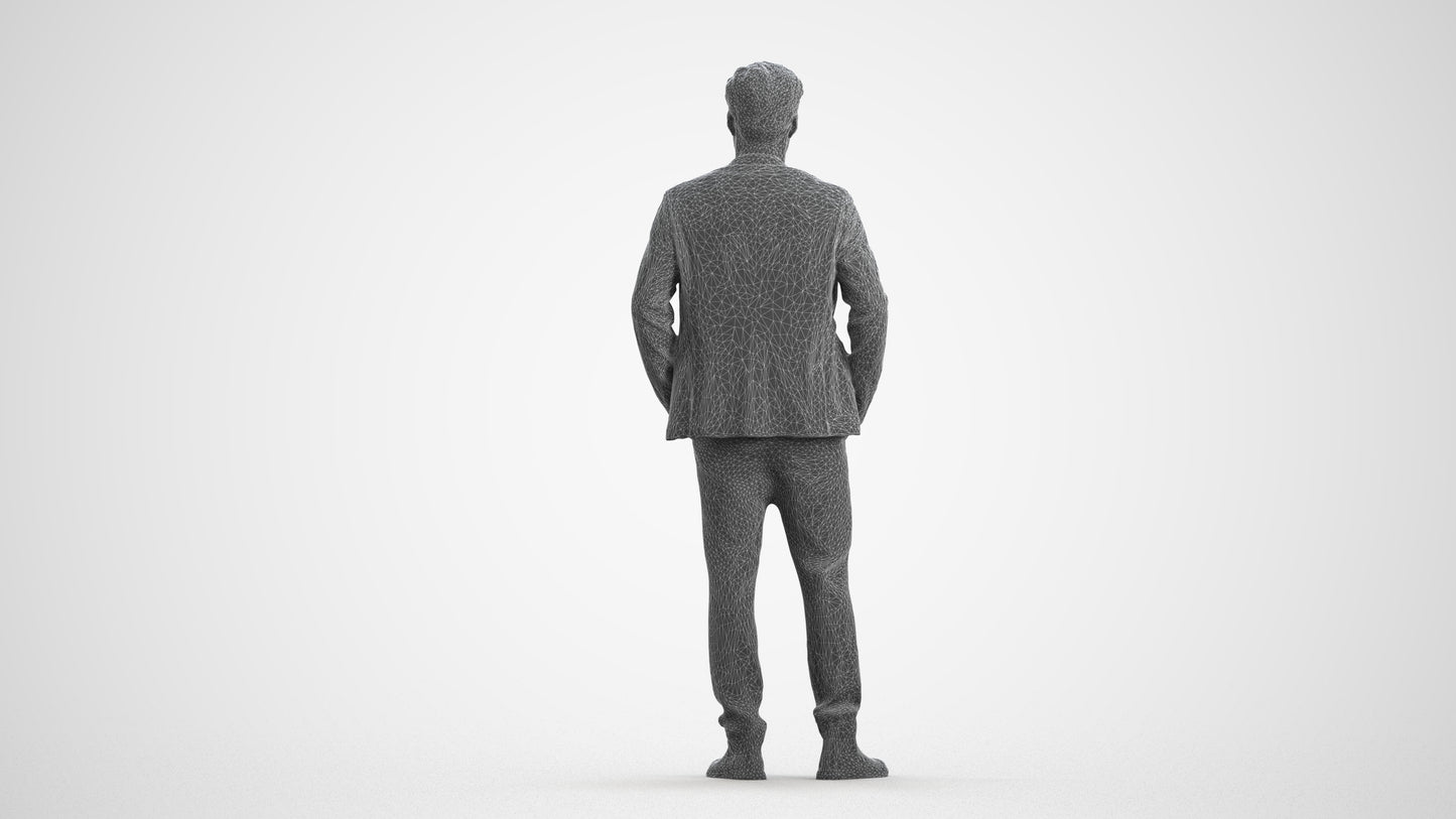 3D scanned man business, photorealistic archviz people for Enscape and SketchUp, wireframe front view