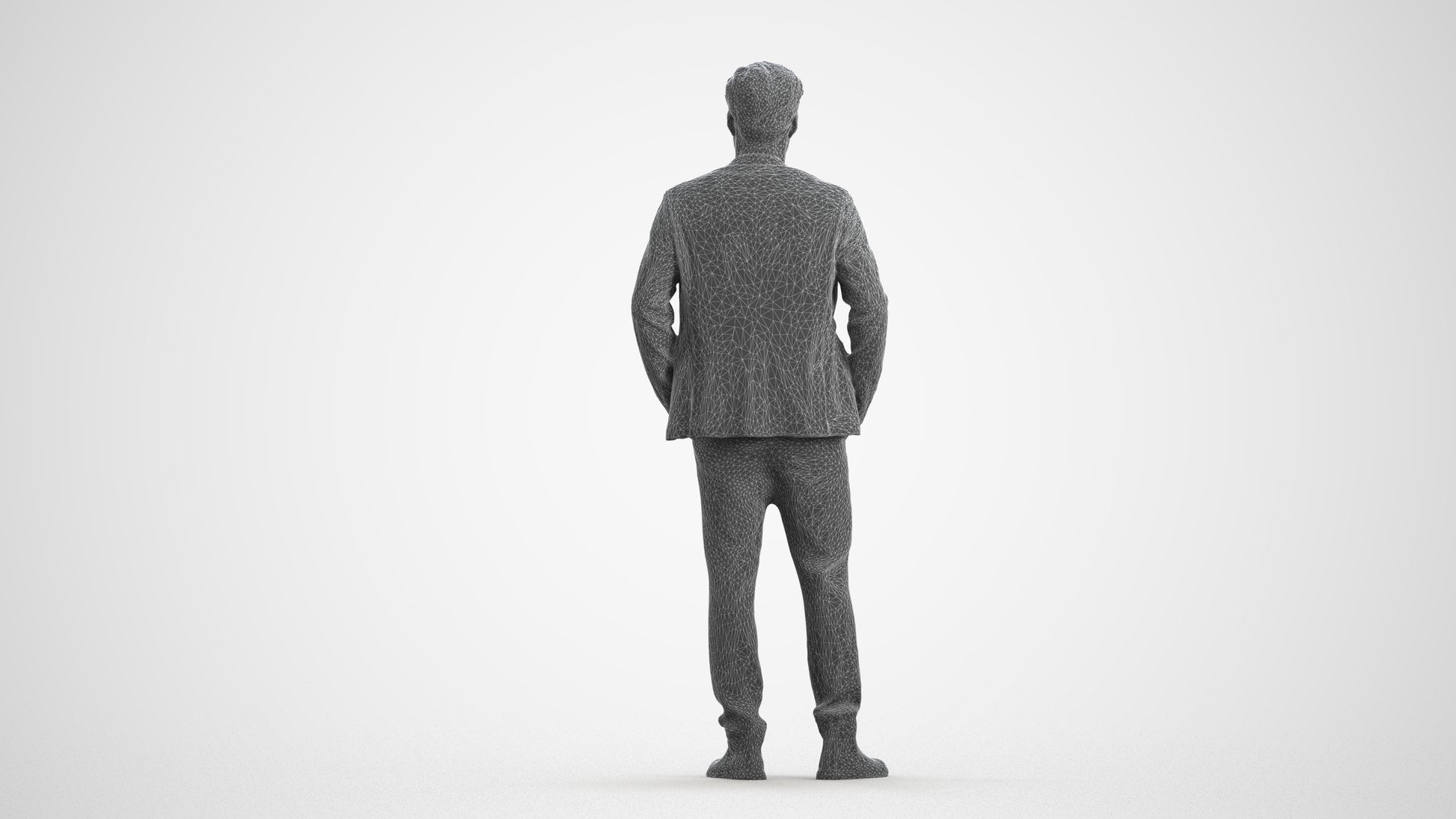 3D scanned man business, photorealistic archviz people for Enscape and SketchUp, wireframe front view