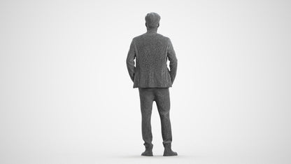 3D scanned man business, photorealistic archviz people for Enscape and SketchUp, wireframe front view