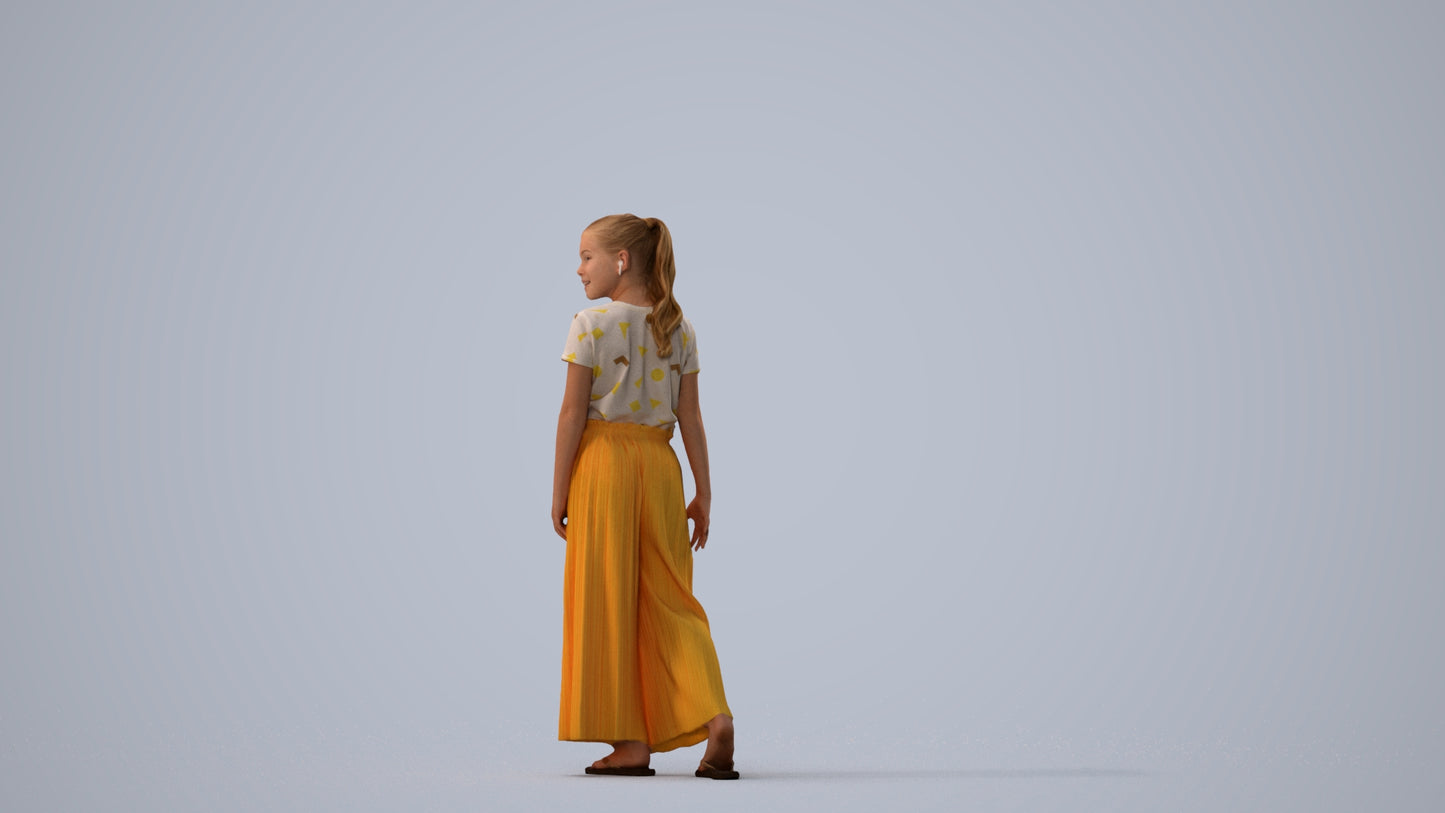 3D people model girl casual kids, scanned human for 3ds Max rendering, three-quarter view render
