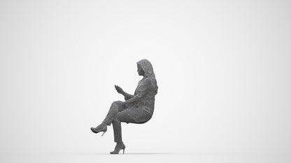 photogrammetry 3D woman business sitting, realistic human model archviz FBX, wireframe back view