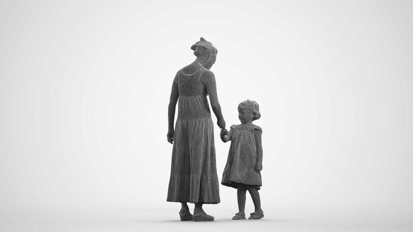realistic 3D girl casual kids, scanned archviz people for Blender and 3ds Max, wireframe front view