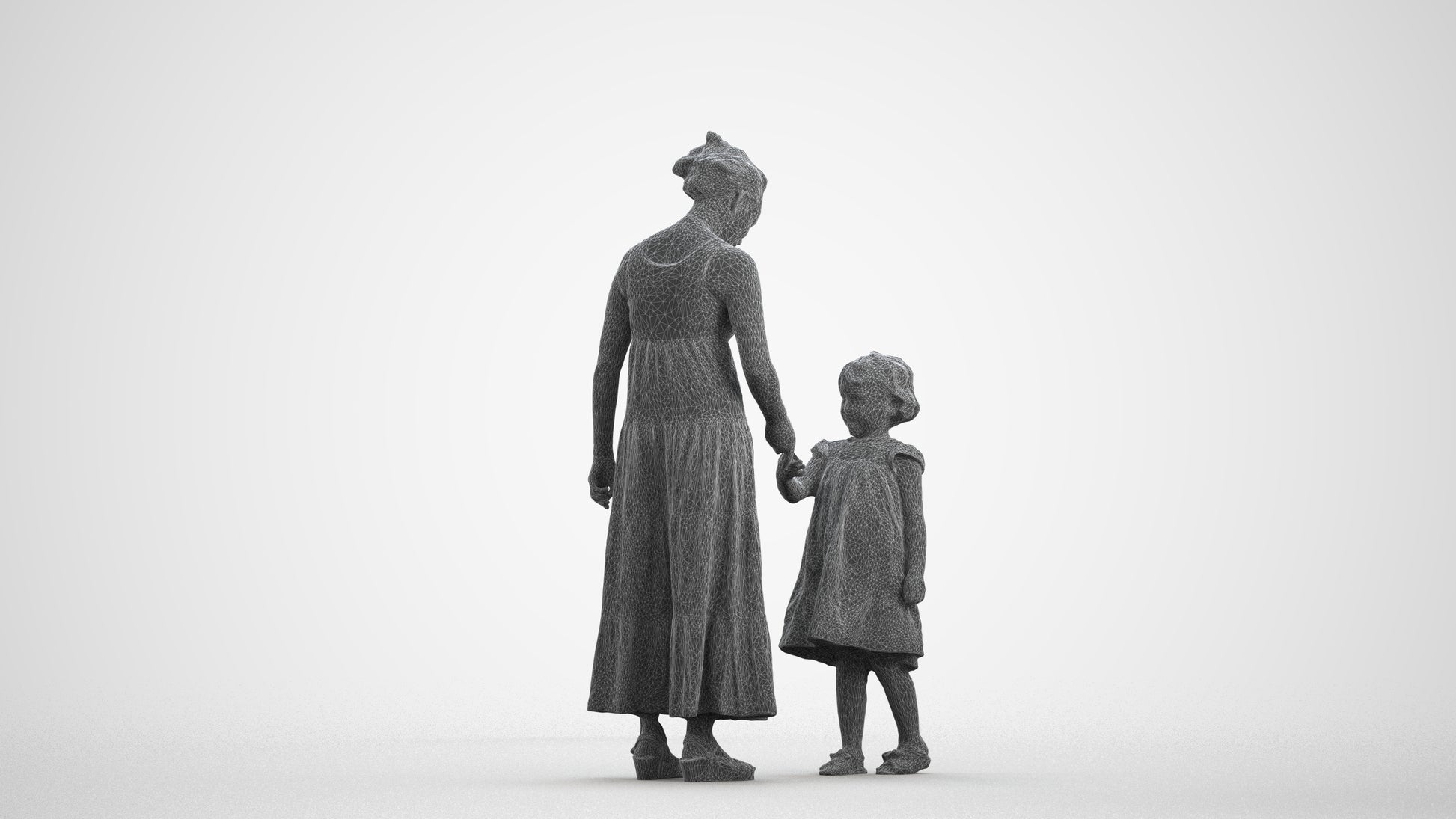 realistic 3D girl casual kids, scanned archviz people for Blender and 3ds Max, wireframe front view