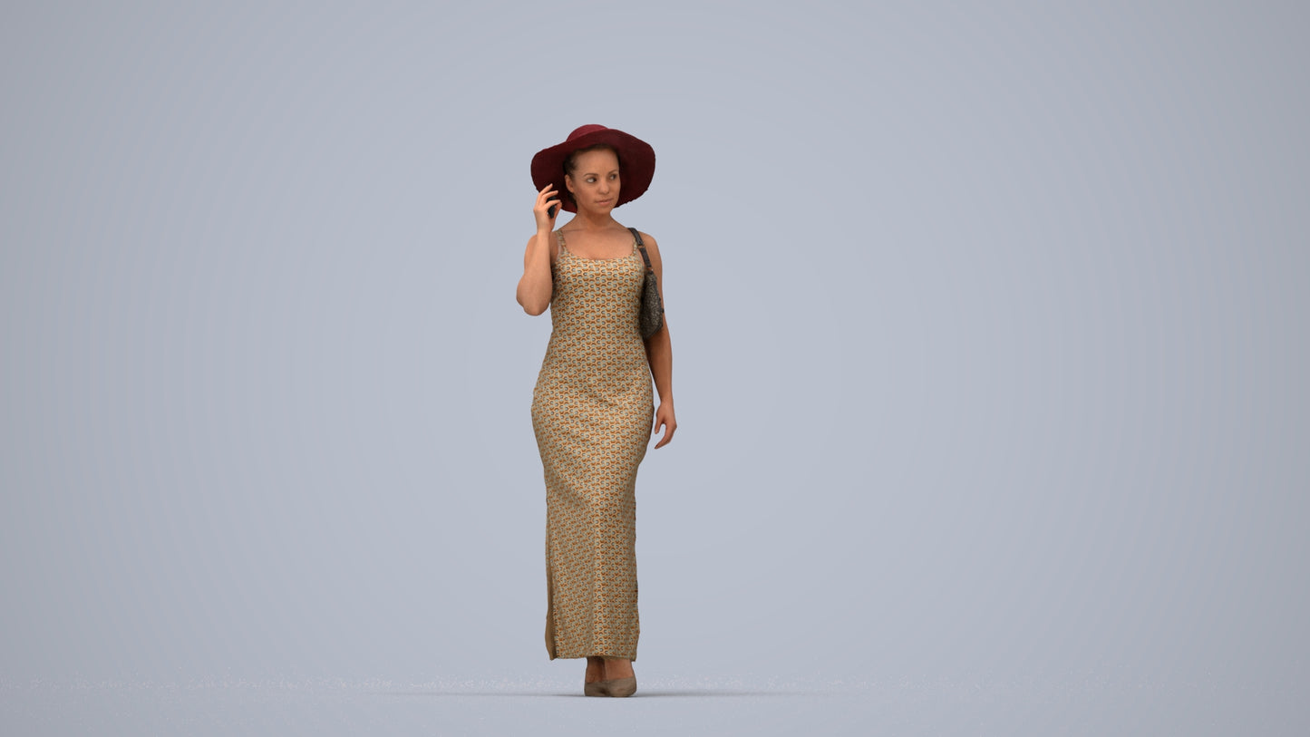 realistic 3D human woman casual walking, archviz people FBX OBJ for Blender, top-down view render