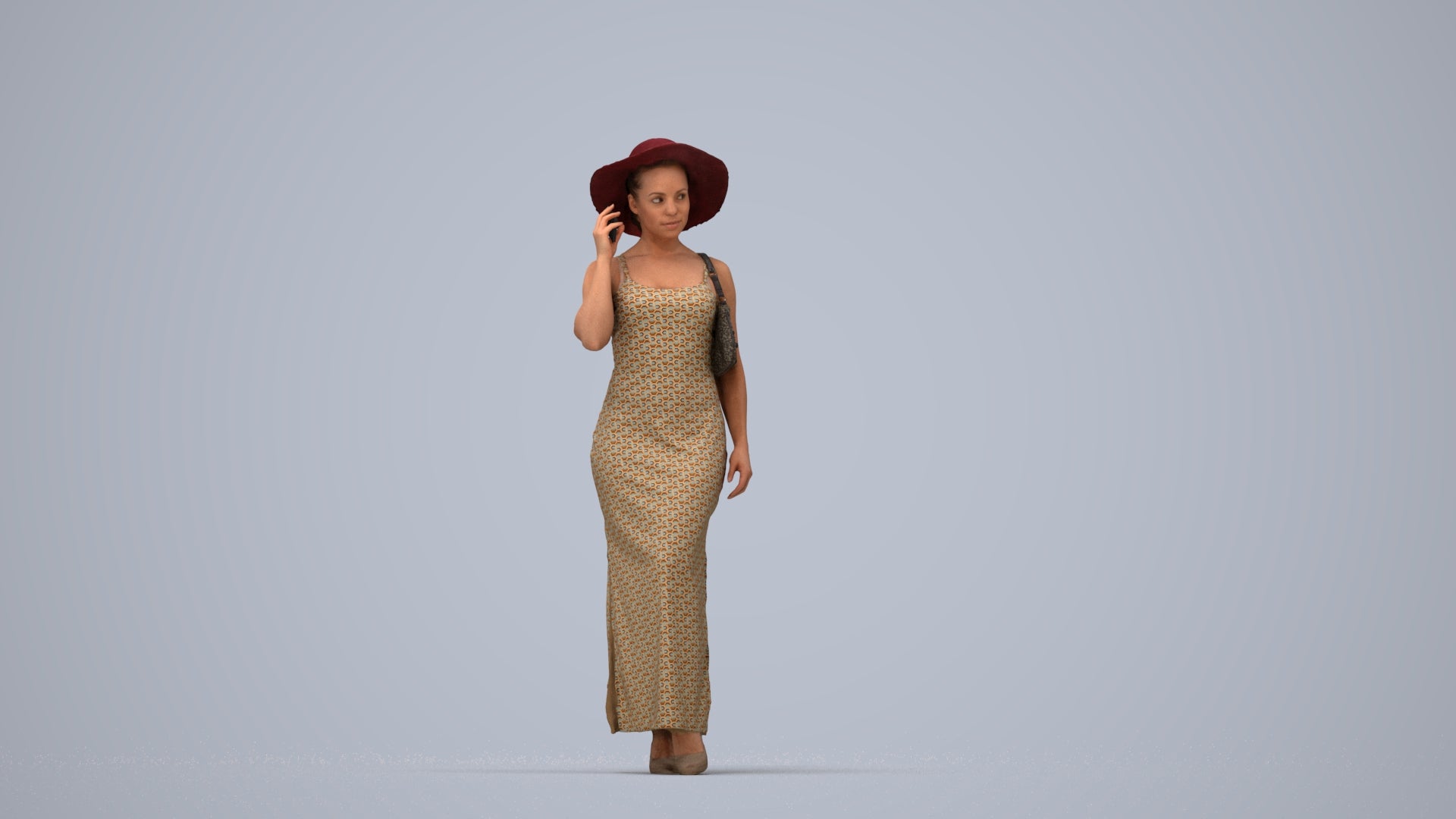 realistic 3D human woman casual walking, archviz people FBX OBJ for Blender, top-down view render